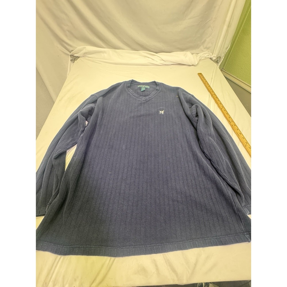 Big Dogs Sweater Men's Size XL Navy Textured Ribbed‎ Knit V-Neck Long Sleeve